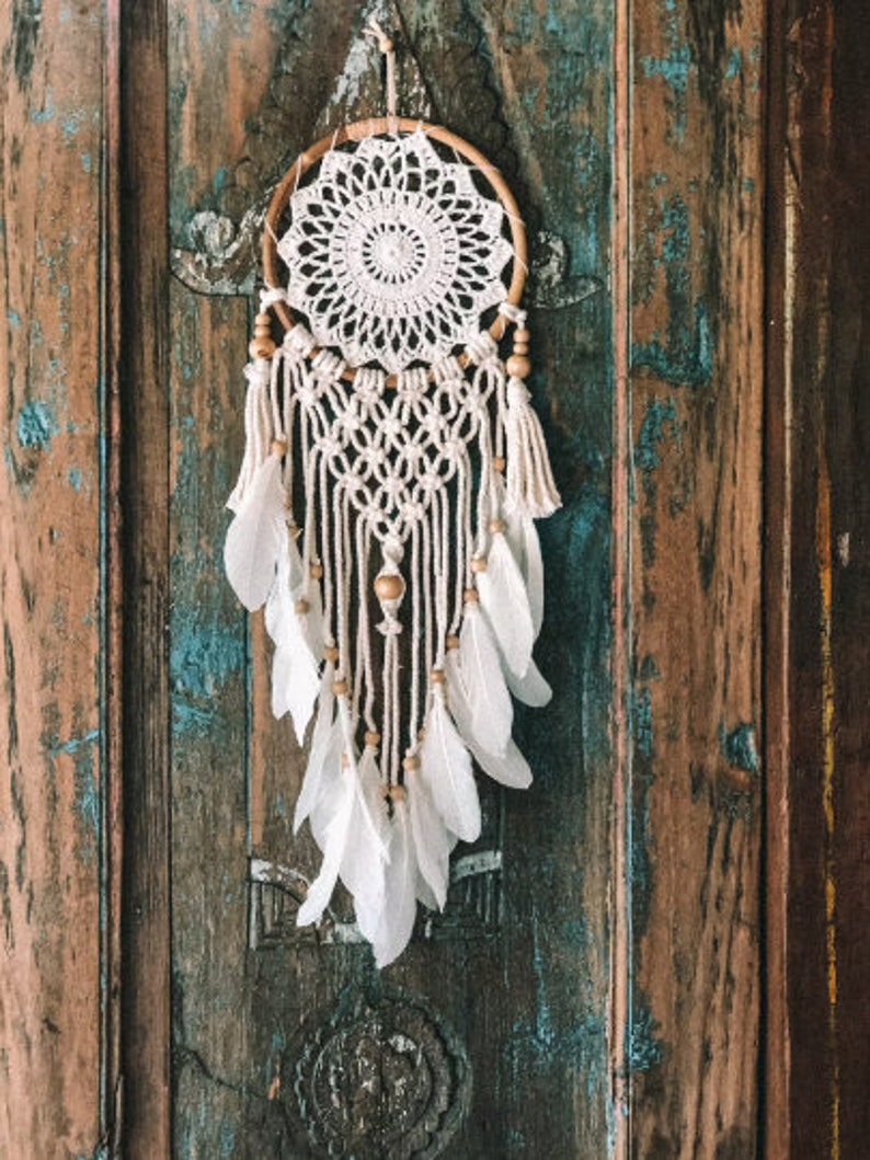 White Boho Dream Catcher Handmade Wall Hangings Bohemian Etsy