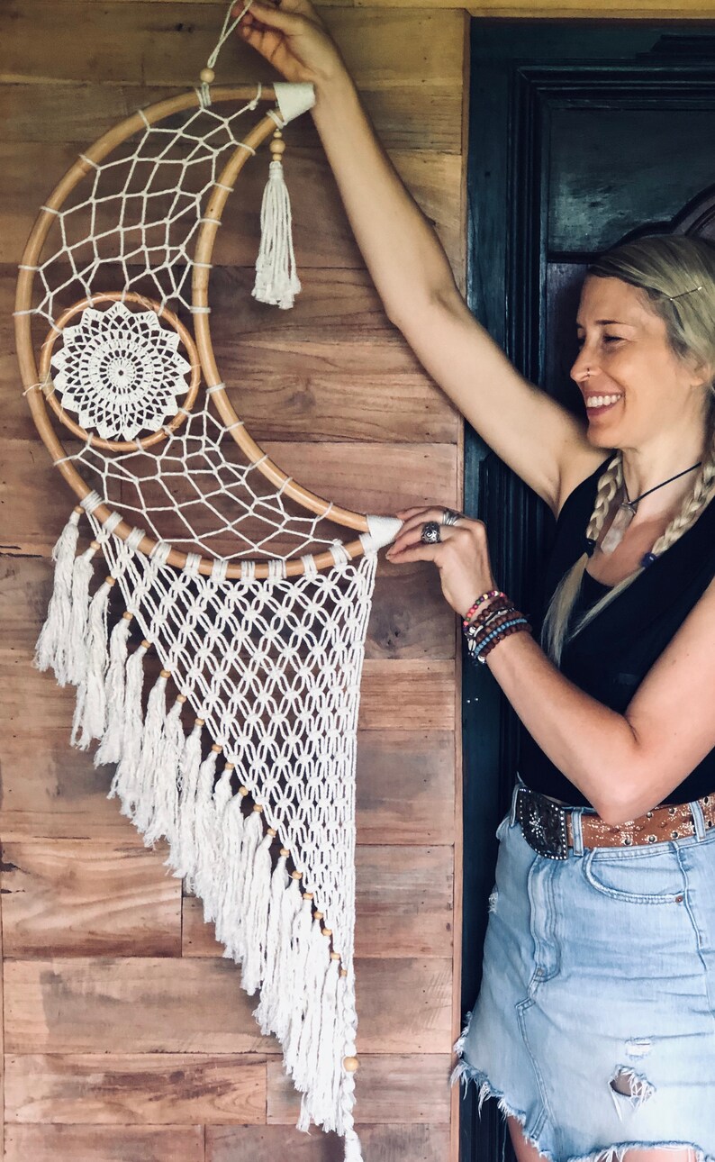 Makramee Mond Wandbehang Weißer Mond Traumfänger Mond Dekor | Etsy