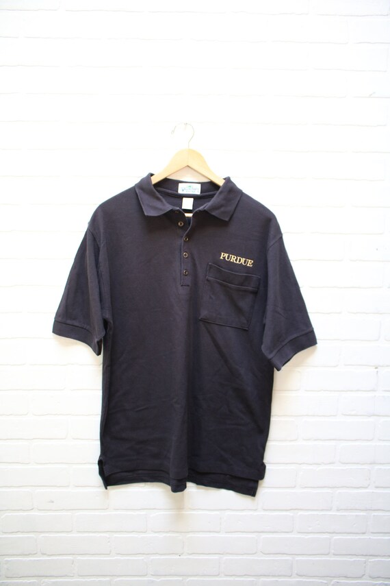 Vintage 80's PURDUE BOILERMAKERS Black Polo Shirt… - image 1