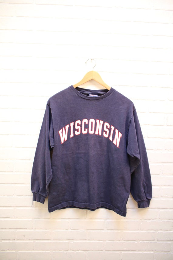 Vintage 90's WISCONSIN BADGERS Navy Long Sleeve T… - image 1