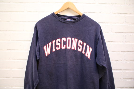 Vintage 90's WISCONSIN BADGERS Navy Long Sleeve T… - image 3