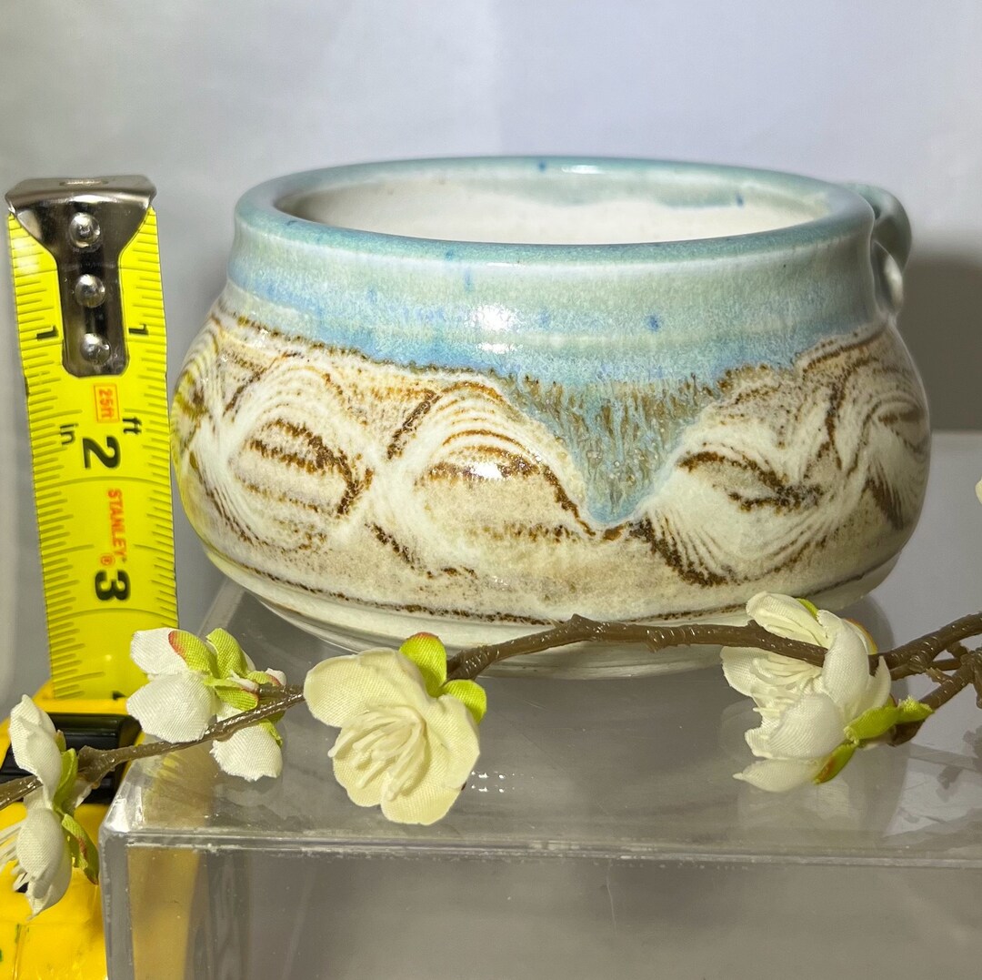 Vintage Signed Studio Art Pottery Hand Thrown Drip Glazed Cauldron Bowl ...
