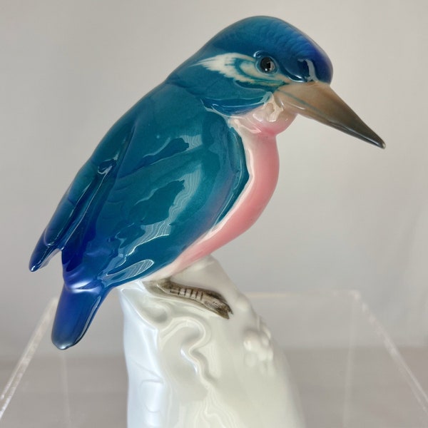 RARE Antique Karl Ens Porzellan Volkstedt Germany Porcelain Perching Kingfisher Bird