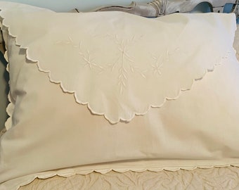 Antique European Embroidered Envelope Fine Linen Pillow Cover Free Shipping