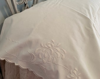 Antique European Embroidered Scalloped Open Envelope Fine Cotton Pillow Cover Free Shipping