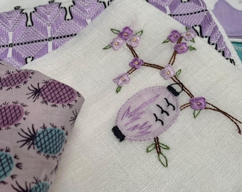 Craft Lot High Quality Vintage Linens for Repurposing Junque Journal Crafts Sewing Oriental Pineapple Lavender Lilac Purple Free Shipping