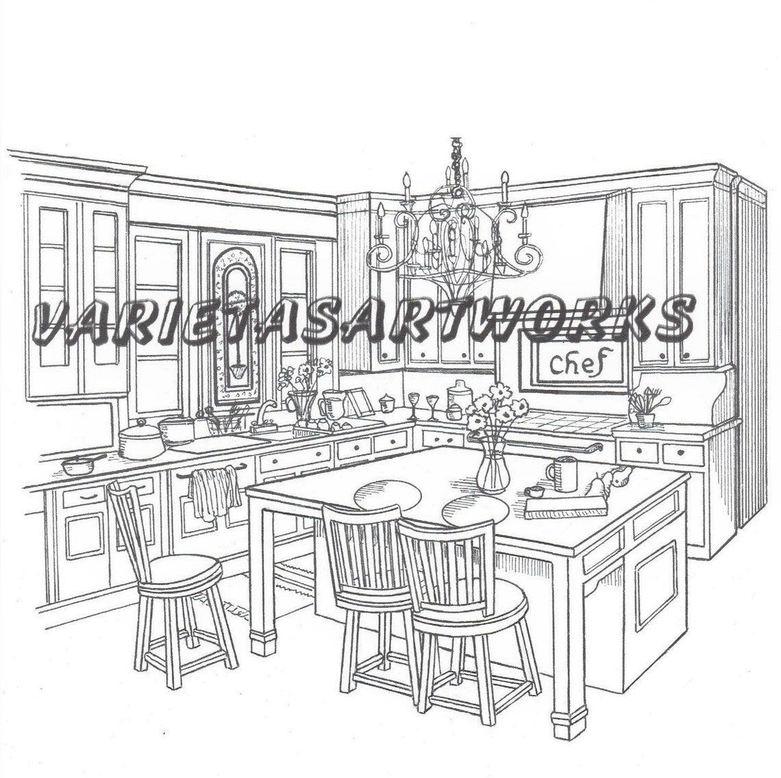 Kitchen Adult Coloring Page Printable Digital Download - Etsy