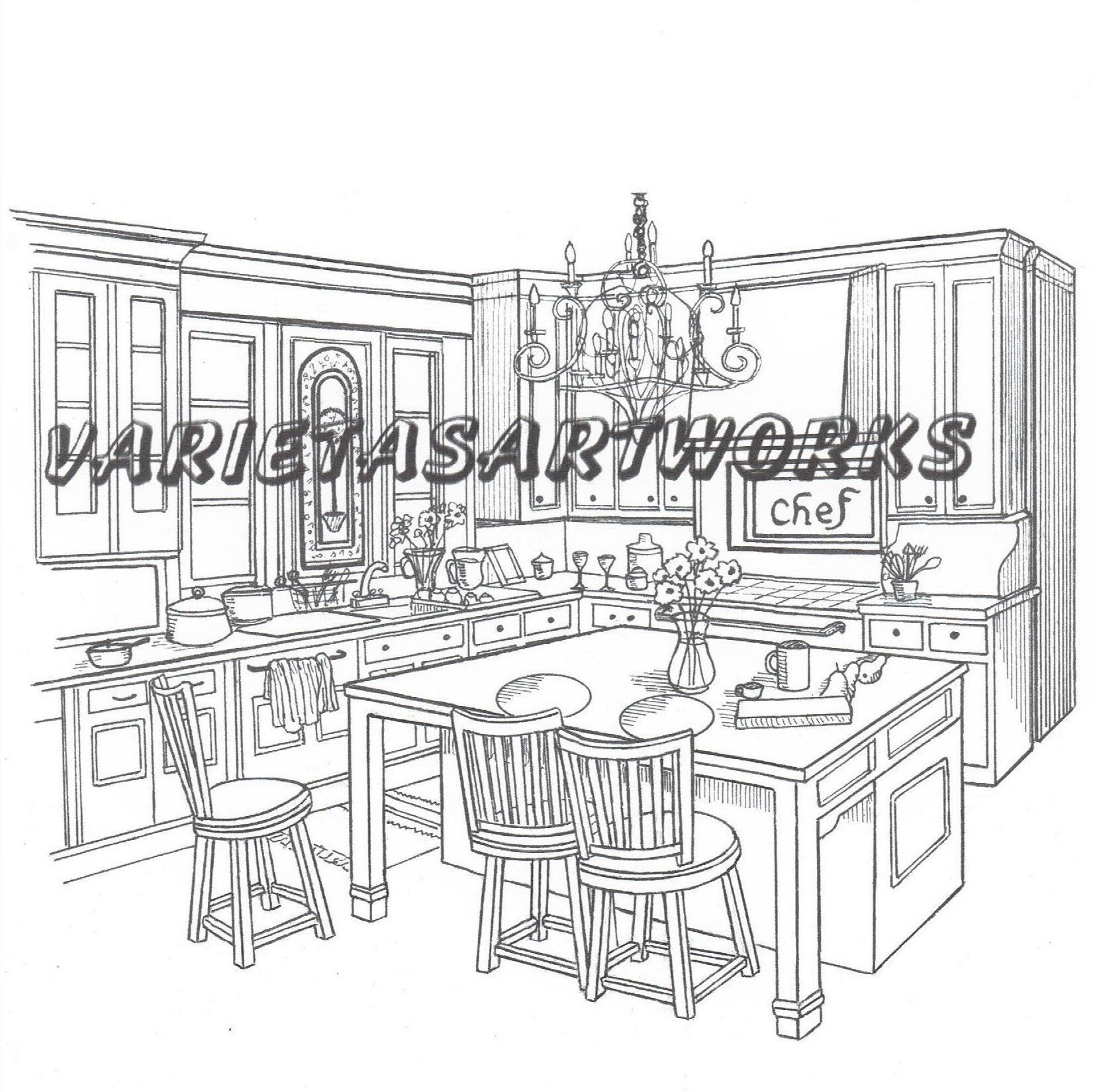 Kitchen Adult Coloring Page Printable Digital Download - Etsy