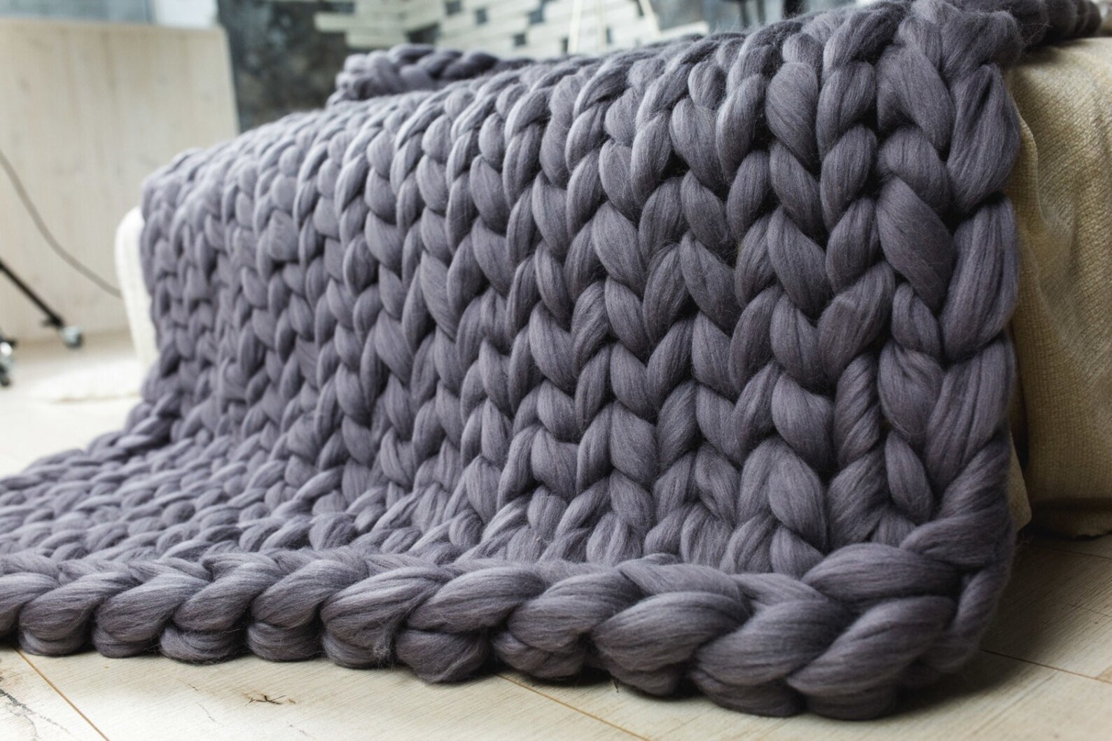 Chunky Knit Blanket. Merino Wool Yarn Blanket. Knit Blanket. Etsy