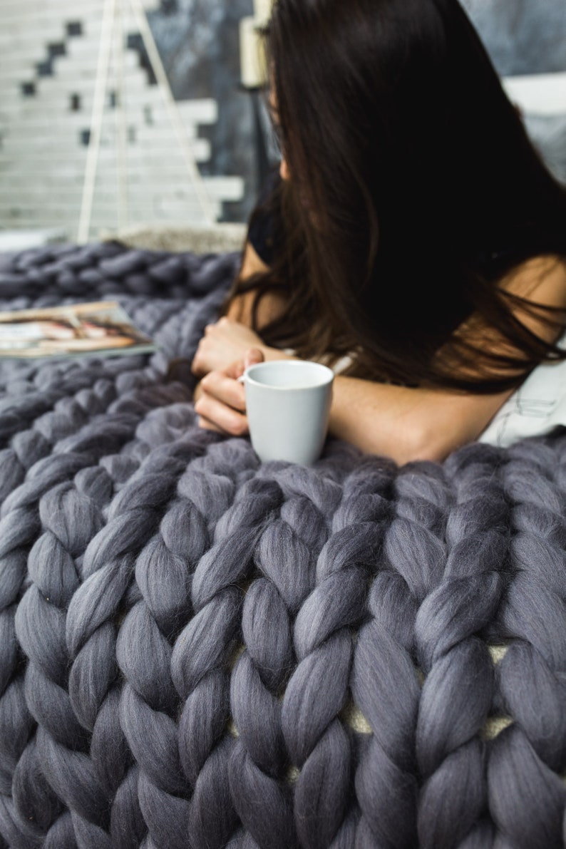 Chunky Knit Blanket. Merino Wool Yarn Blanket. Knit Blanket. Etsy