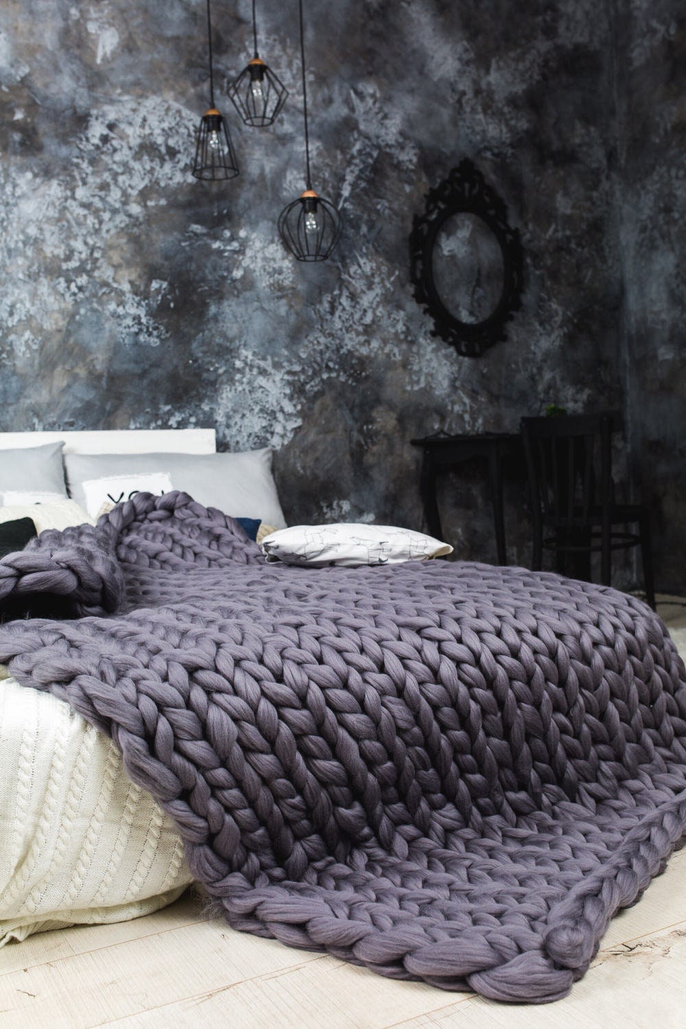 Chunky Knit Blanket. Merino Wool Yarn Blanket. Knit Blanket. Etsy