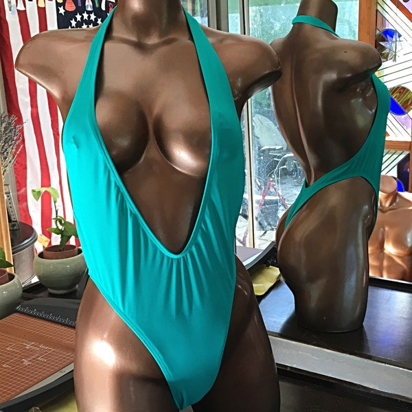 Small, jade, one piece swimsuit, thong back, American Made, Starwear.us