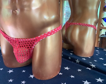 Pequeño, rosa intenso, malla con agujeros grandes, Atlas, sin forro, tanga, bikini, traje de baño, tangas de traje de baño, bikini, maryangelboutique, starwear.us