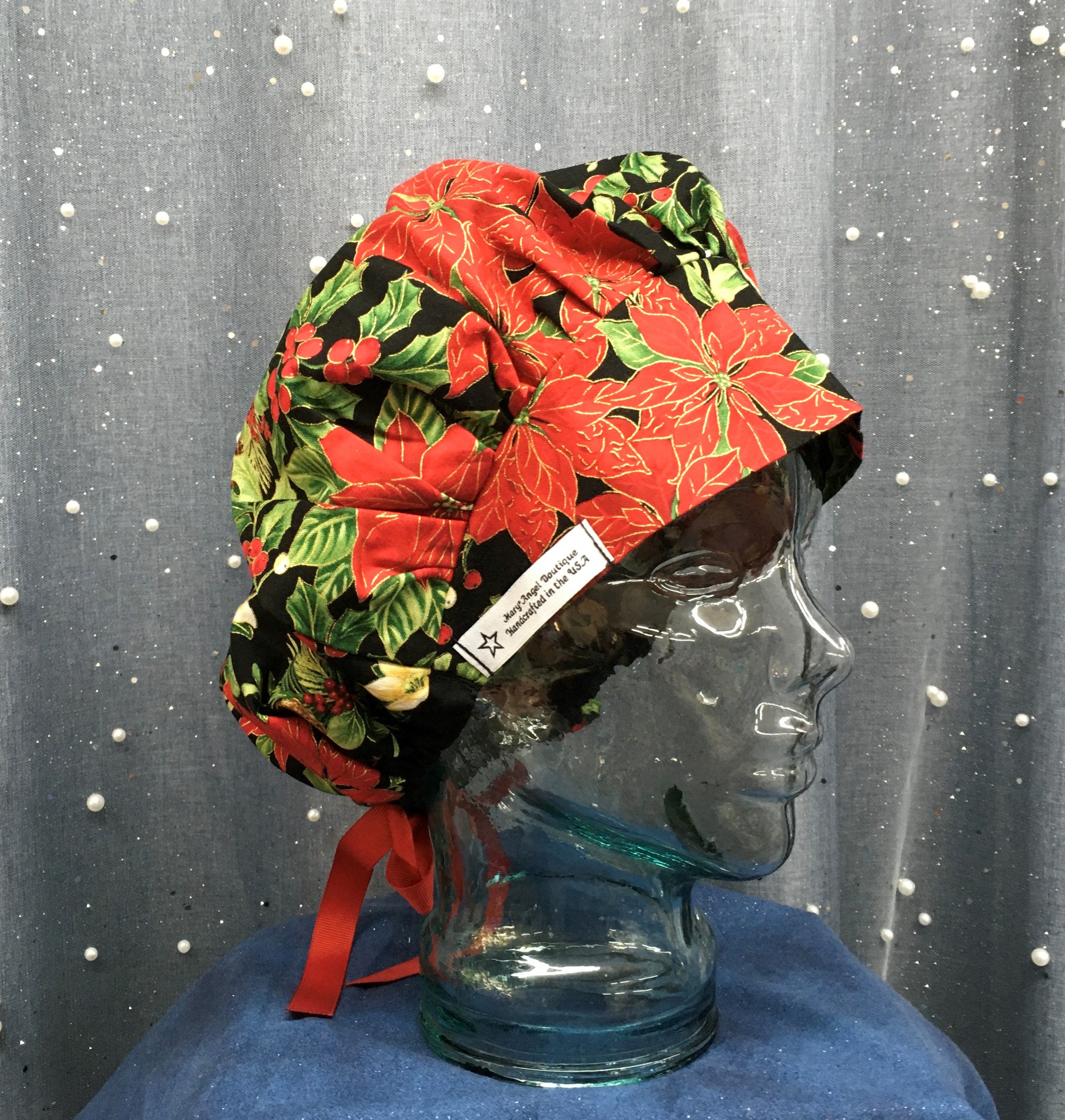 Scrub hats Christmas Poinsettia American made scrub cap Etsy