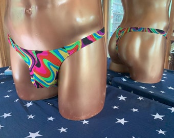 Small, multicolor swirl, thong back, bikini, swimsuit, bathing suits, lined, MaryAngelBoutique, Starwearusa, American made