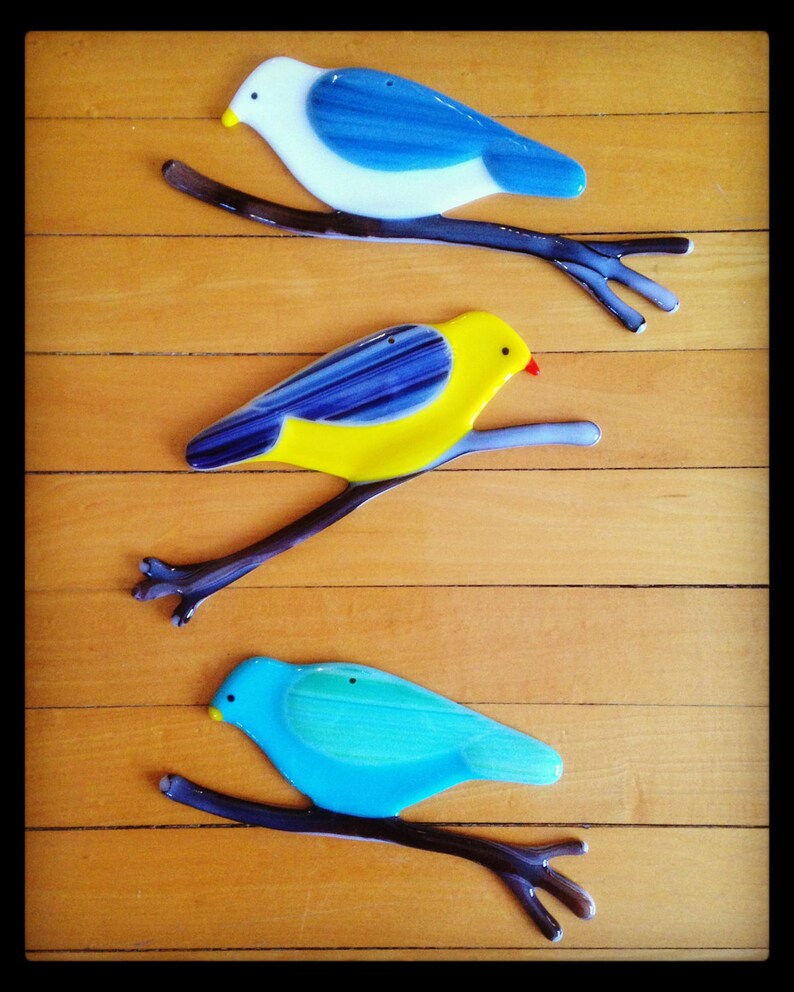 Fused Glass Bird on a Branch Glass Birds Sun Catcher Etsy