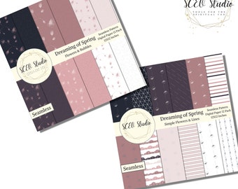 Digital Paper Seamless Pattern - COMBO PACK -Dreaming of Spring - 24 PNG- téléchargement instantané - 300dpi - 12x12 pouces