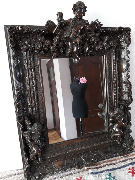 Large French Mirror Gothic Wall Rococo Baroque Sculpture Bedroom Cau