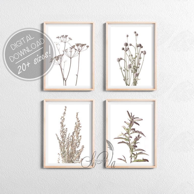Botanical wall art Set of 4 Wildflowers print Farmhouse Etsy