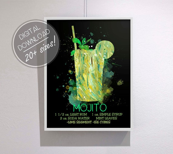 Mojito Cocktail Art Cocktail Recipe Digital Instant Download Etsy