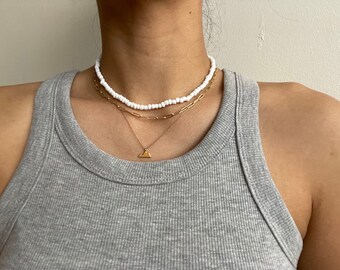 white bead necklace, white beach summer necklace
