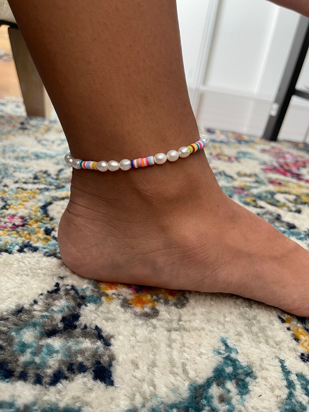 Pearl Anklet, Colorful Anklet - Etsy