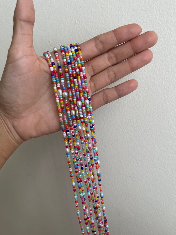 Rainbow Seed Bead Necklace. Rainbow Pattern & Black Seed Bead