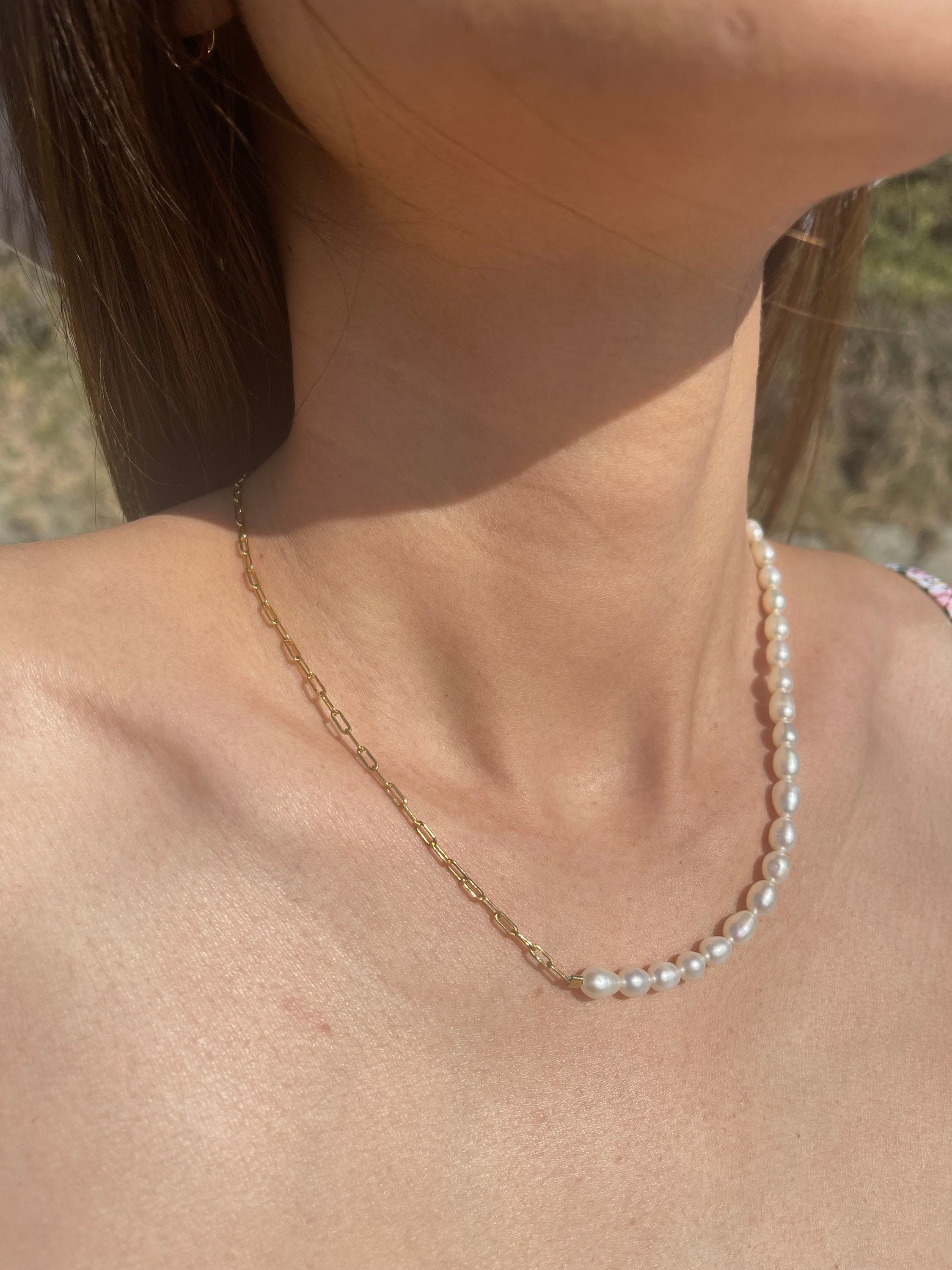 Half Chain Half Pearl Necklace - Etsy