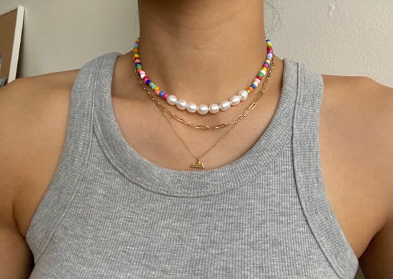 ブレスレット LESS IS MORE fluffy pearl bar necklace Fun Pearl Necklace, 90s Style Necklace - Etsy