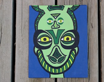 Alien Art / Weird Face Painting/ Monster Wall Art /Handmade Alien Wall Decor