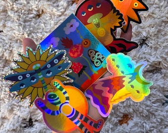 Pack of 6 Holographic Stickers / Meditation Art Original Stickers