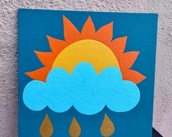Raining Golden Sunshine Meditation Art on 6X6 Canvas Board / Mindfulness Meditation Art
