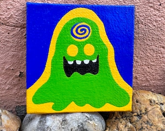 Meditation Art Monster Mini Original Painting 3x3