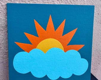 Partly Sunny Meditation Art on 6X6 Canvas Board / Mindfulness Meditation Art
