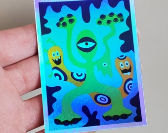 Holographic Alien Meditation Art Sticker / Rainbow Alien Sticker