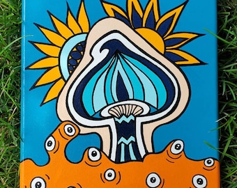 Space Mushroom Original Meditation Art Painting/ Mushroom Art Mindfulness