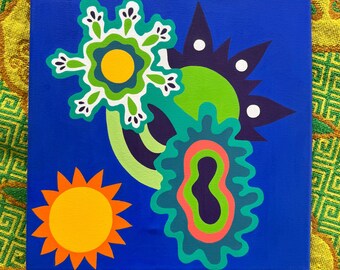Cool Living Space Meditation Art – Colorful Acrylic Painting on Canvas, 12x12