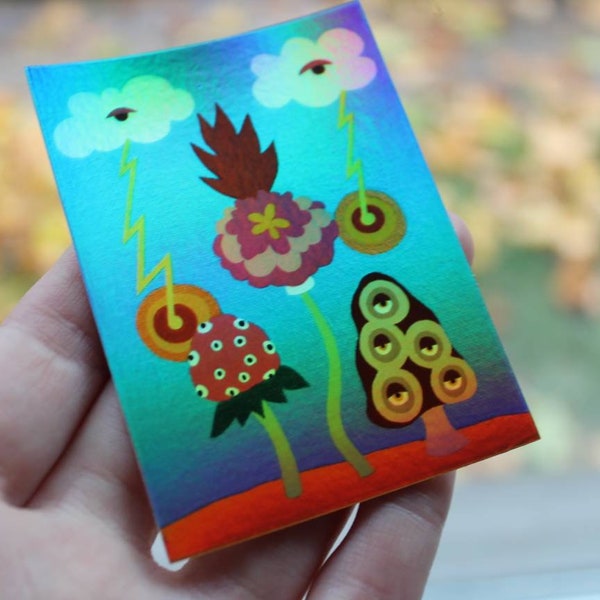 The Knowing - Original Holographic Art Sticker - Meditation Art Sticker - Morel Mushroom Intuitive Art