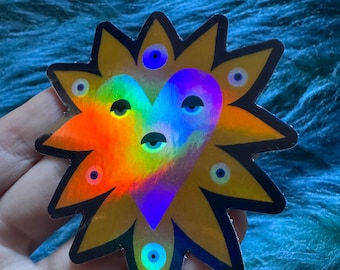 Sacred Heart Original Art Holographic Sticker / Unconditional Love Meditation Art Sticker