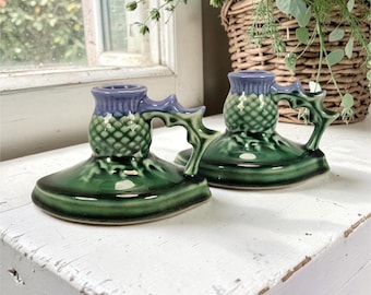 2 Portavelas de cerámica vintage Scotia / Broad Bay con forma de cardo, Escocia