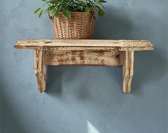 VTG Rustic Farmhouse White Washed Country Hanging Wall Shelf Beveled Edge 11"