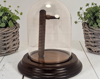 VTG Glaskuppel Taschenuhr Display Cover Cloche Holzfuß & Drehständer 12,5 cm