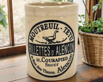 Antikes französisches Bauernhaus Steinzeug Crock Goose Pastete Rillettes D 'Alencon 3,75 "