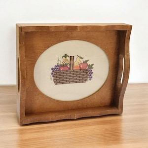 Dienblad met borduursteek en kruissteek Eikenhout Glas Fruitmand 12 x 10 inch