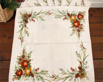 8 NEUE Lenox Williamsburg Boxwood & Pine Stoffdamast Servietten Obst Pinecones 20 "