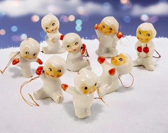 8 VTG Holt Howard Snowbabies Snow Baby Mini Ornament Figuren Japan 4,5 cm