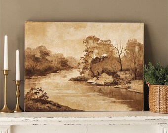 Tonalist Sepia River Stream Landscape Painting Forest Scene Irene Butschli 16X12