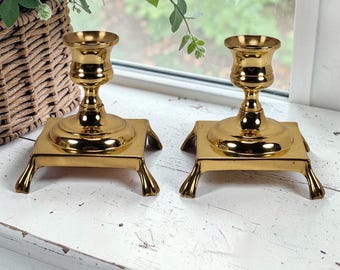 2er-Set VTG Massiver Messinggoldfuß Kerzenhalter Paar 3,5 "