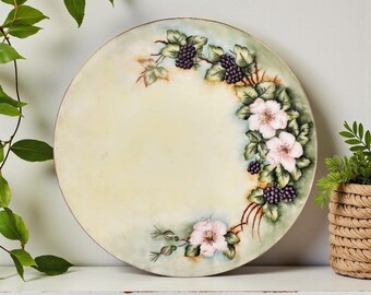 Antique Thomas Sevres Bavaria Hand Painted Plate Pink Wild Roses & Blackberries