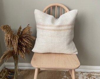 Striped Pink Tribal Turkish Hemp Pillow,Handmade Vintage Kilim Hemp Pillow,Livingroom Decoration Oushak Rug Pillow,Cushion Cover,Hemp,1561